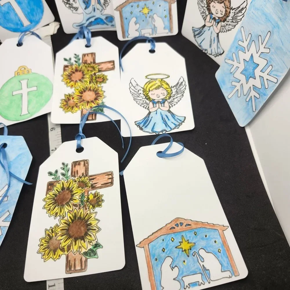 Hand Crafted Winter Christmas Gift Tags Thank You Cards Set of 12